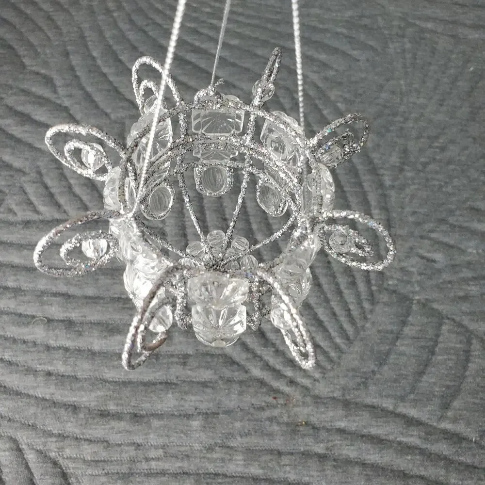 Vintage Katherine Style Jeweled Chandileir Ornaments X6 Silver Crystal Christmas